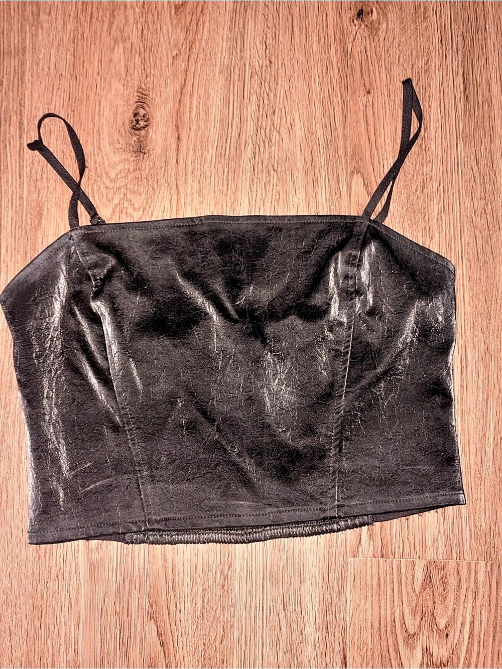 21 Black Faux Leather Crop Top Size Small
